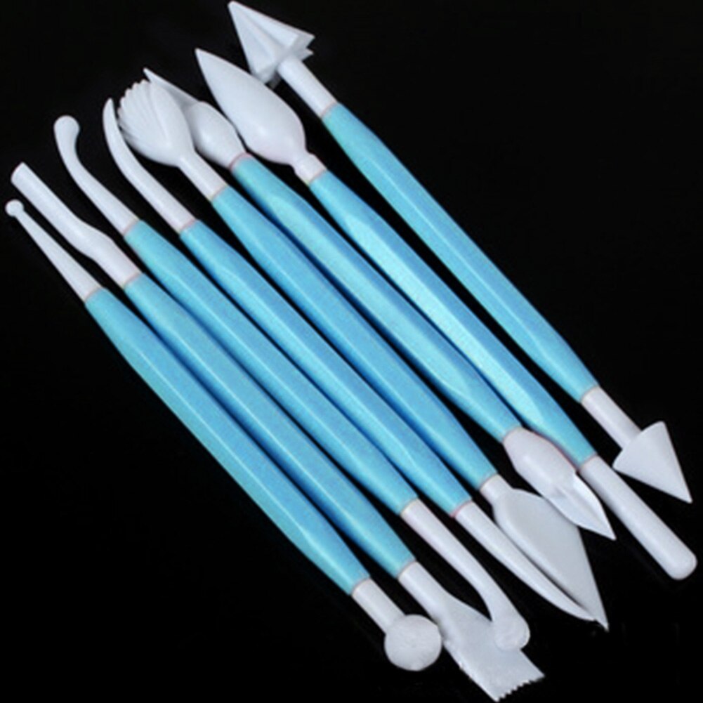 8 stuks Modelling Tool set Sugarcraft Fondant Icing Marsepein Cake Bloem DIY: Blauw