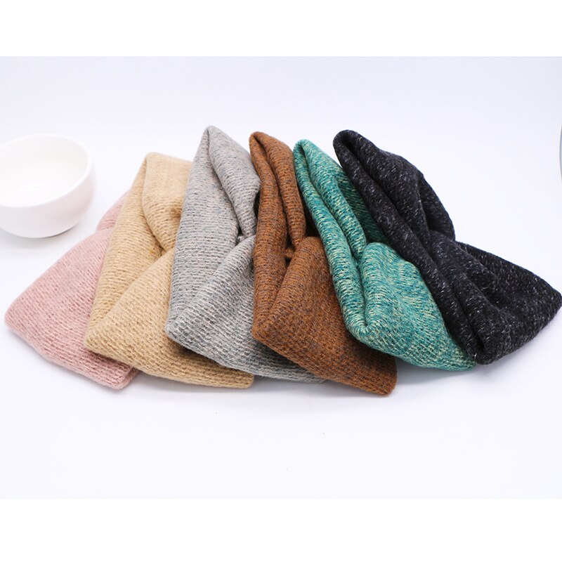 Diademas de lana con nudo cruzado tejido liso para mujer, soporte para el pelo, cintas elásticas para el cabello, turbante, accesorios para el cabello