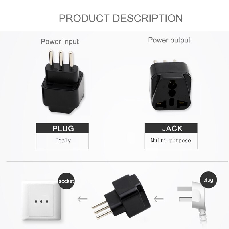 3-pin IT Conversion plug Universal UK/US/EU/AU to Italy Milan Chile Vatican Italian Travel AC Power Adapter Plug Converter