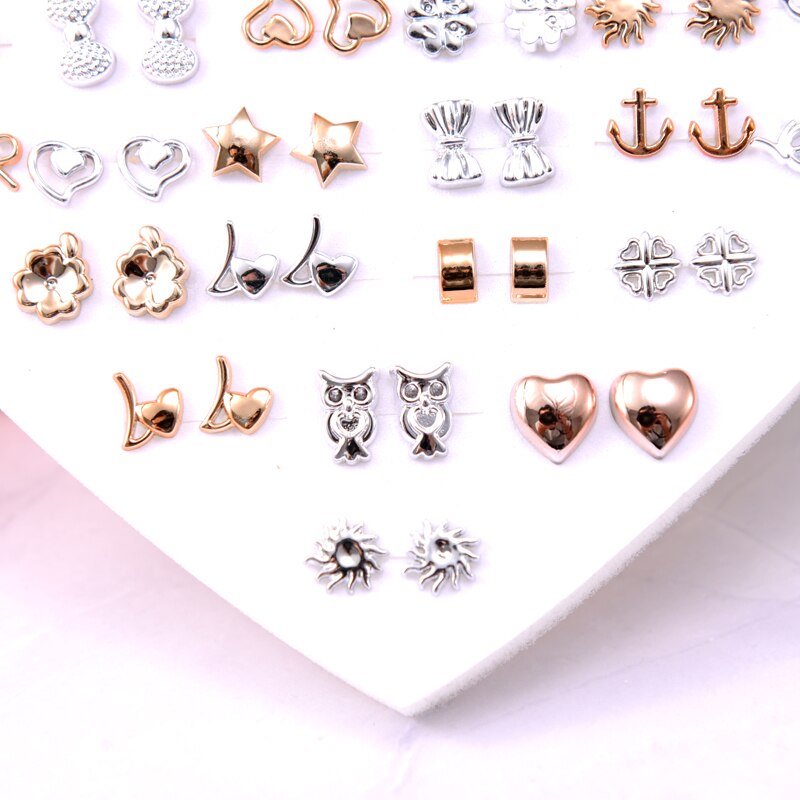 36 Pair/lot Multi-style Gold Black Heart Animal Geometric plastic Stud Earring Set Women Anti Allergy Girls Earrings Jewelry