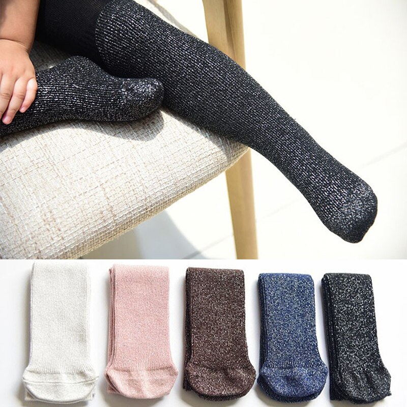 Meias para bebê com glitter, 1 par de meias longas e altas para meninas