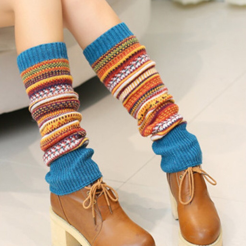 Ethnique 1 paire femmes hiver jambières laine tricot haute genou chaussettes bottes manchettes filles guêtres Femme
