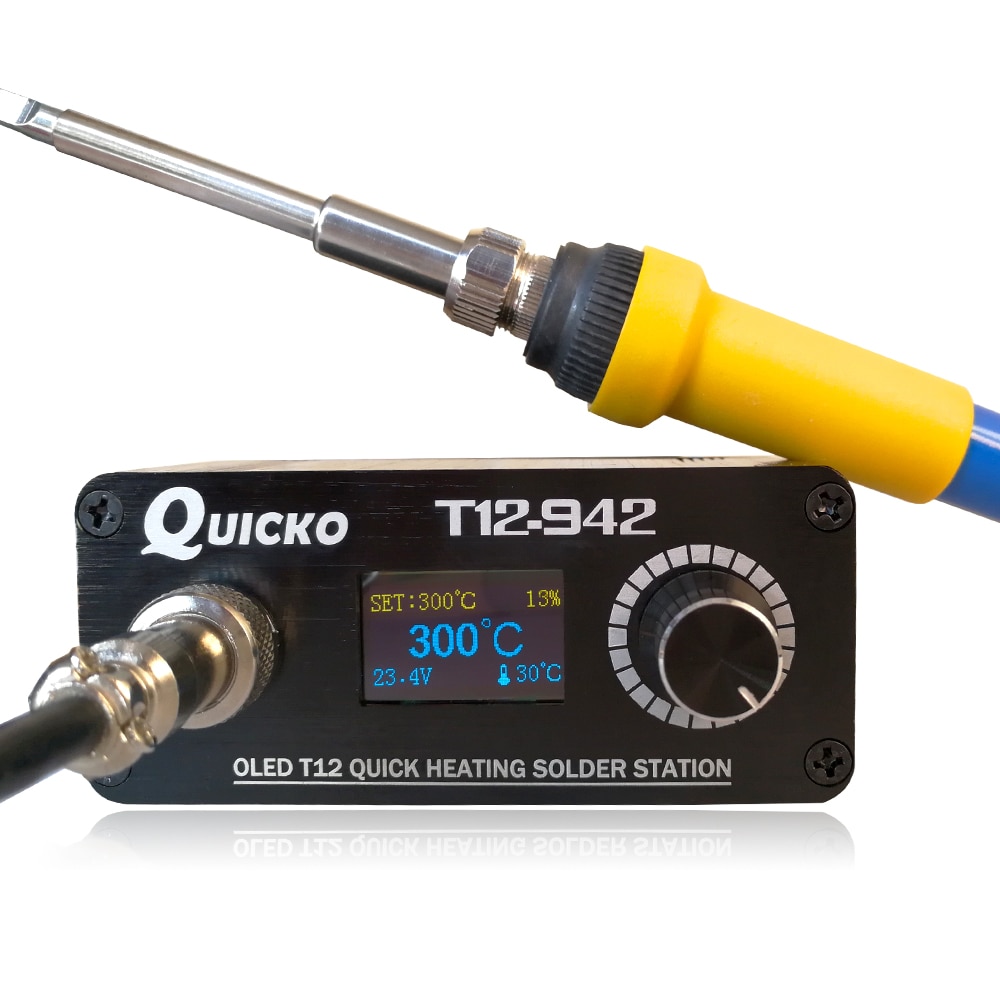 MINI estación de soldadura Quicko T12-942 con adaptador EU 24V3A, soldadura, punta de hierro T12, herramienta de soldadura portátil, máquina terminada