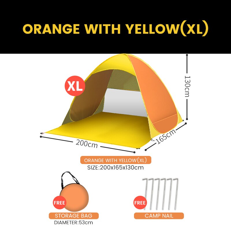 Tiendas de campaña para acampar en la playa, tiendas de campaña Aotomatic Pop Up plegable para niños, tiendas para acampar del sol para 1-2 personas: Orange n Pink -XL