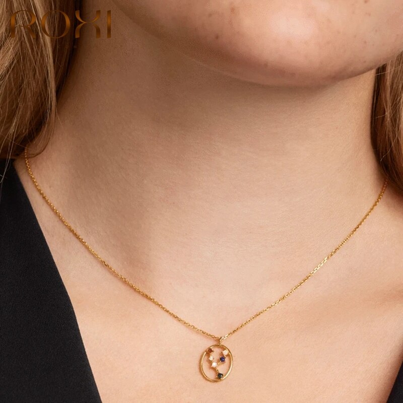 ROXI 12 costellazioni pendenti collane per donna argento Sterling 925 pendenti con collane in oro gioielli da donna a catena lunga girocollo