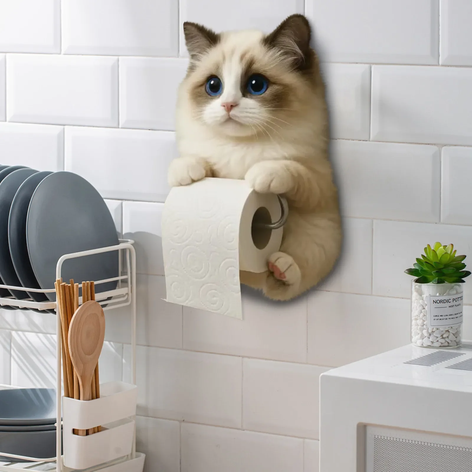 1pc Fun Cat Paper Towel Holder,Bathroom Kitchen Decoration, Funny Wall-mounted Toilet Paper Storage Rack