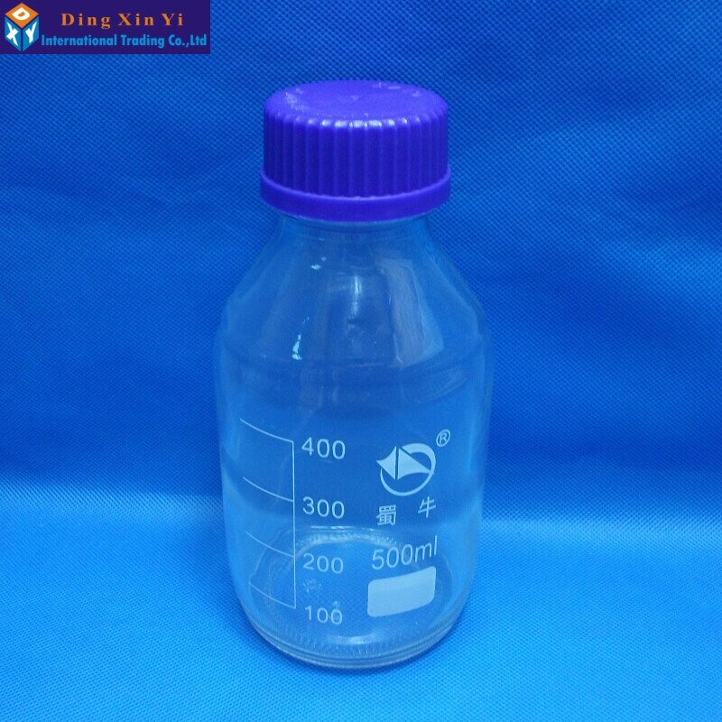 clear glass reagent bottle with blue screw cap transparency 500ML laboratory reagent bottle