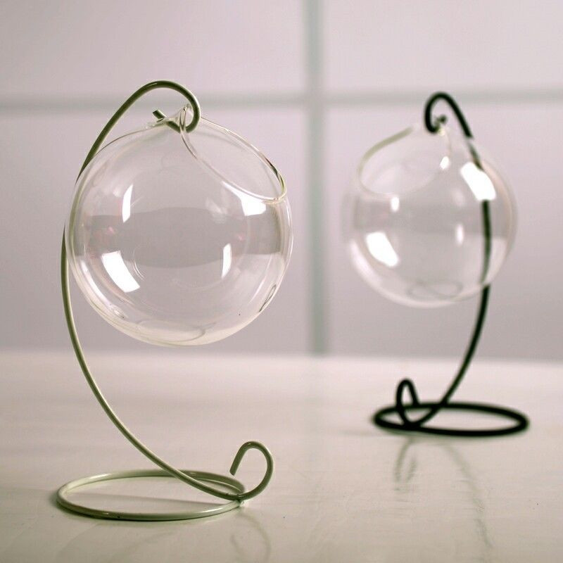 Jarrón maceta colgante de cristal transparente para el hogar, terrario, contenedor de pecera, recipiente acuario, decoración del hogar: D