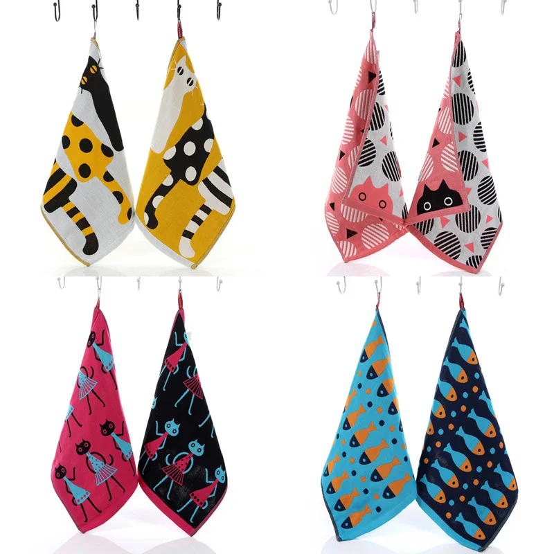 1 ST 35*40 cm Drielaags Zachte Baby Katoenen Badhanddoek Stof Jacquard Cartoon Kat Beer Opknoping Handdoeken Vierkant Gezicht Hand Gaas Handdoek