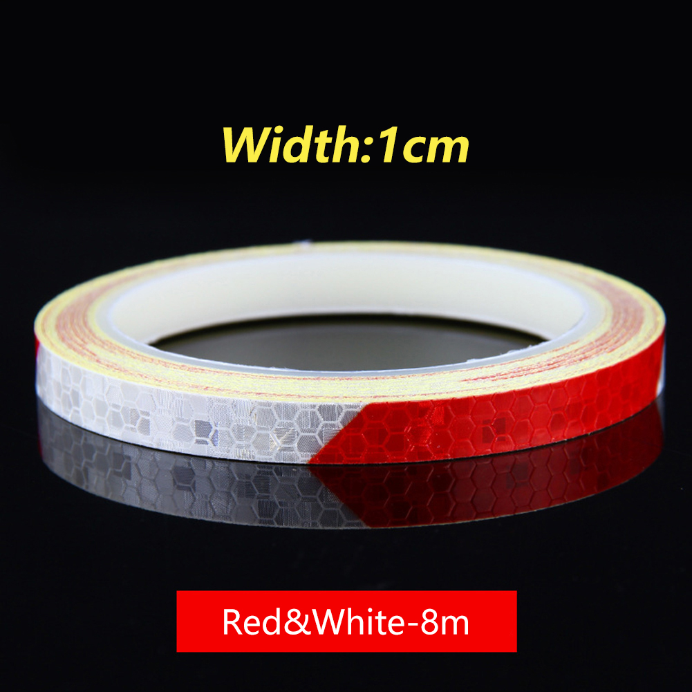 1Cm * 8M Fiets Reflecterende Stickers Nacht Reflecterende Veiligheidswaarschuwing Conspicuity Tape Film Sticker Strip Fiets Accessoires: Red White