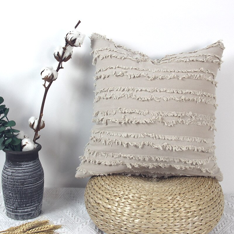 Katoen Linnen Kussensloop Kwastje Jacquard Fijne Steek Perfecte Afwerking Woonkamer Sofa Auto Decoratieve Thuis Kussens