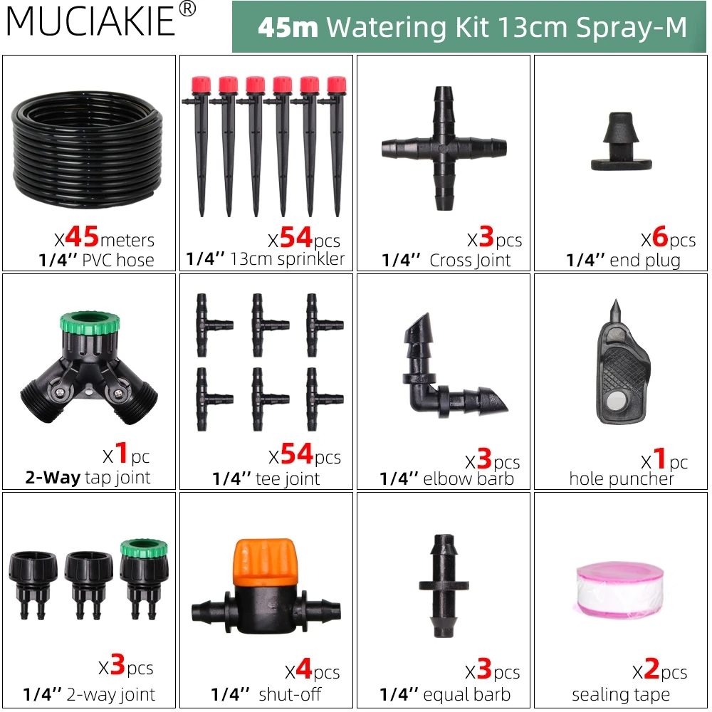 13CM Drip Irrigation System 1/4'' Hose Adjustable Sprinkler Kit 4-Way Micro Watering Flow for Garden Flowers Vegetables: plum