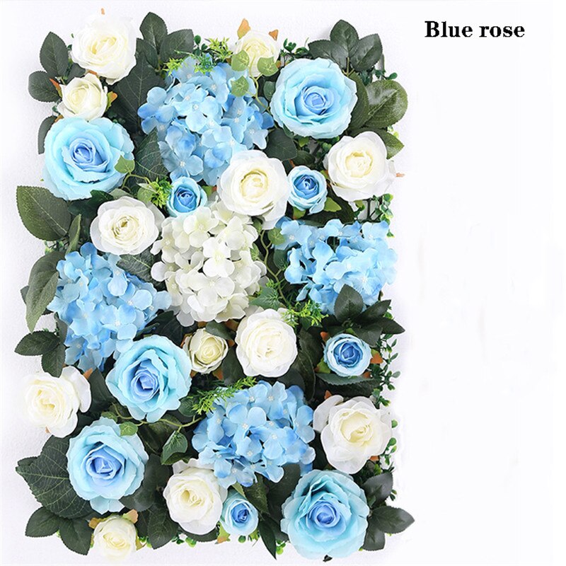 40*60cm silk white rose Hydrangea flower wall with green leaf artificial flowers wedding party background decoration