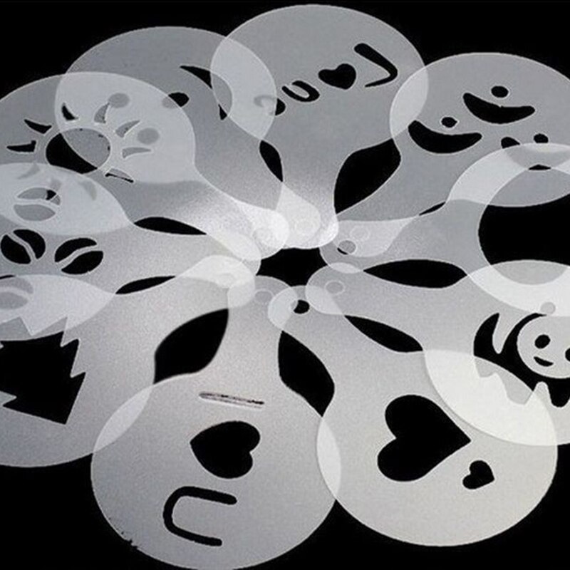 16 stuks/set plastic cappuccino koffie stencil filter koffiezetapparaat koffie barista mal mal spuitkussen koffie tools 13*8.5cm