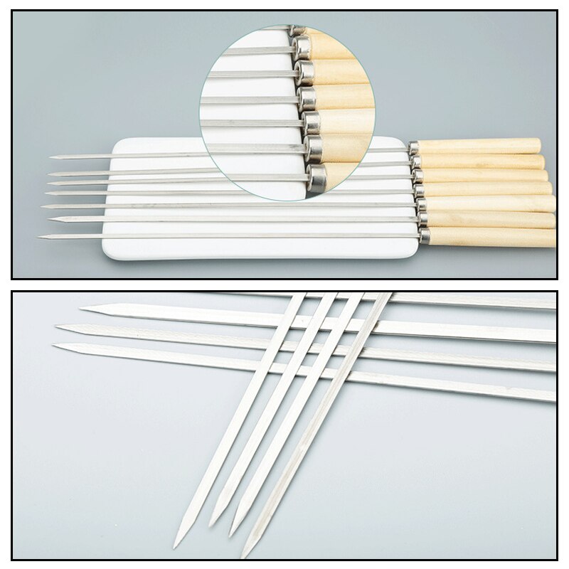 20 piezas de carne asado varilla para pinchos de barbacoa de acero inoxidable aguja brochetas de barbacoa utensilios de cocina al aire libre Camping Picnic