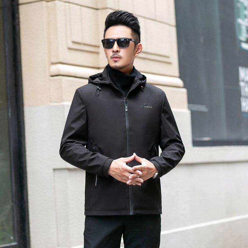 2022 nuovo marchio giacca uomo cerniera primavera autunno inverno casuale solido giacche con cappuccio moda uomo sottile in forma capispalla alta qualità: XL / nero