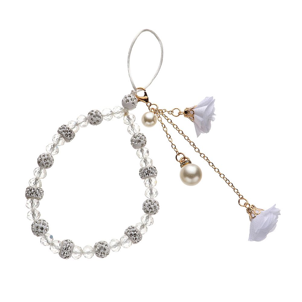 Pendant Flower Bracelet Mobile Phone Lanyard Crystal Phone Straps Hanging Rope Strap Wrist Rope Anti-lost Lanyard: white
