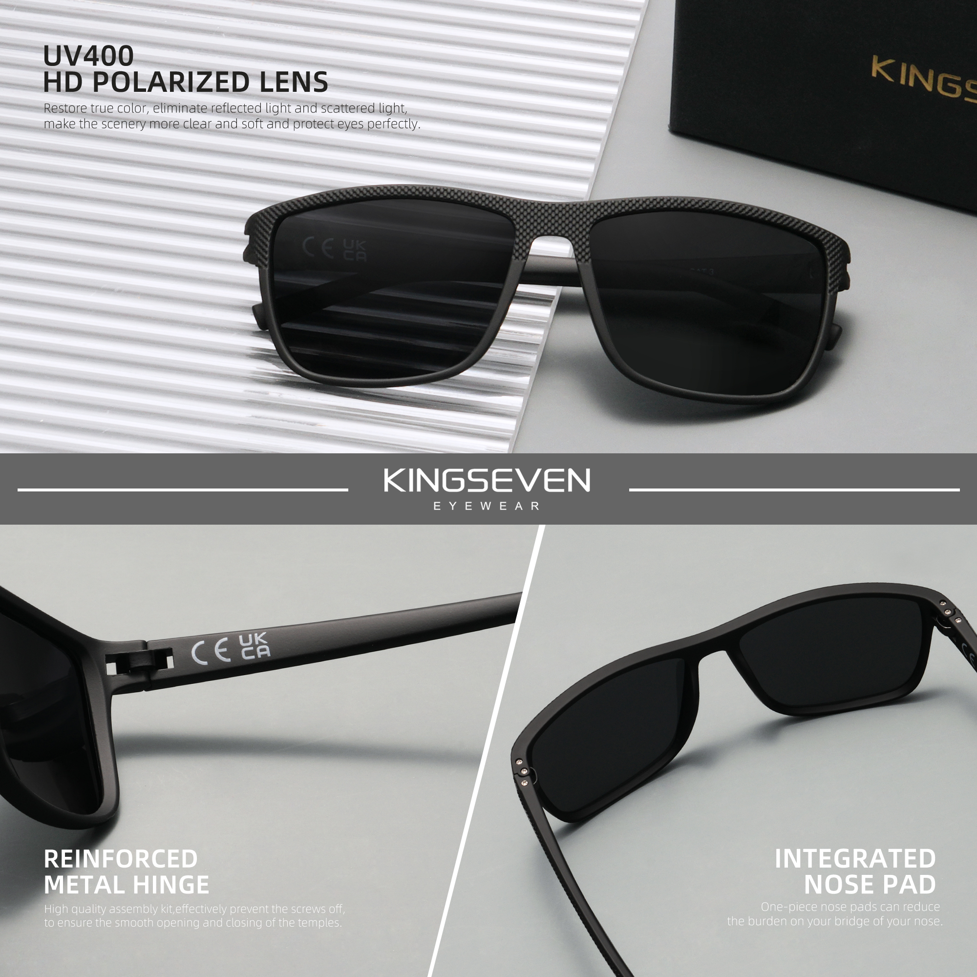 KINGSEVEN Gafas de sol polarizadas Anti-UV400 para hombre, gafas cuadradas de para conducir, gafas para mujer UV400