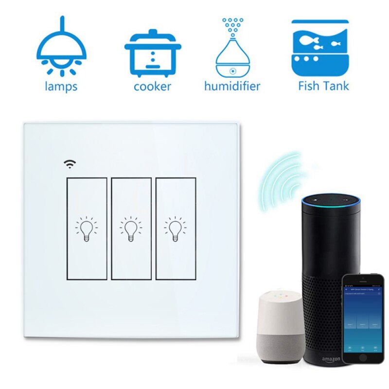 Tuya EU WiFi Smart Switch EU 220V 1/2/3 Gang Wall Light Button Light Switches Work with Alexa Google Home