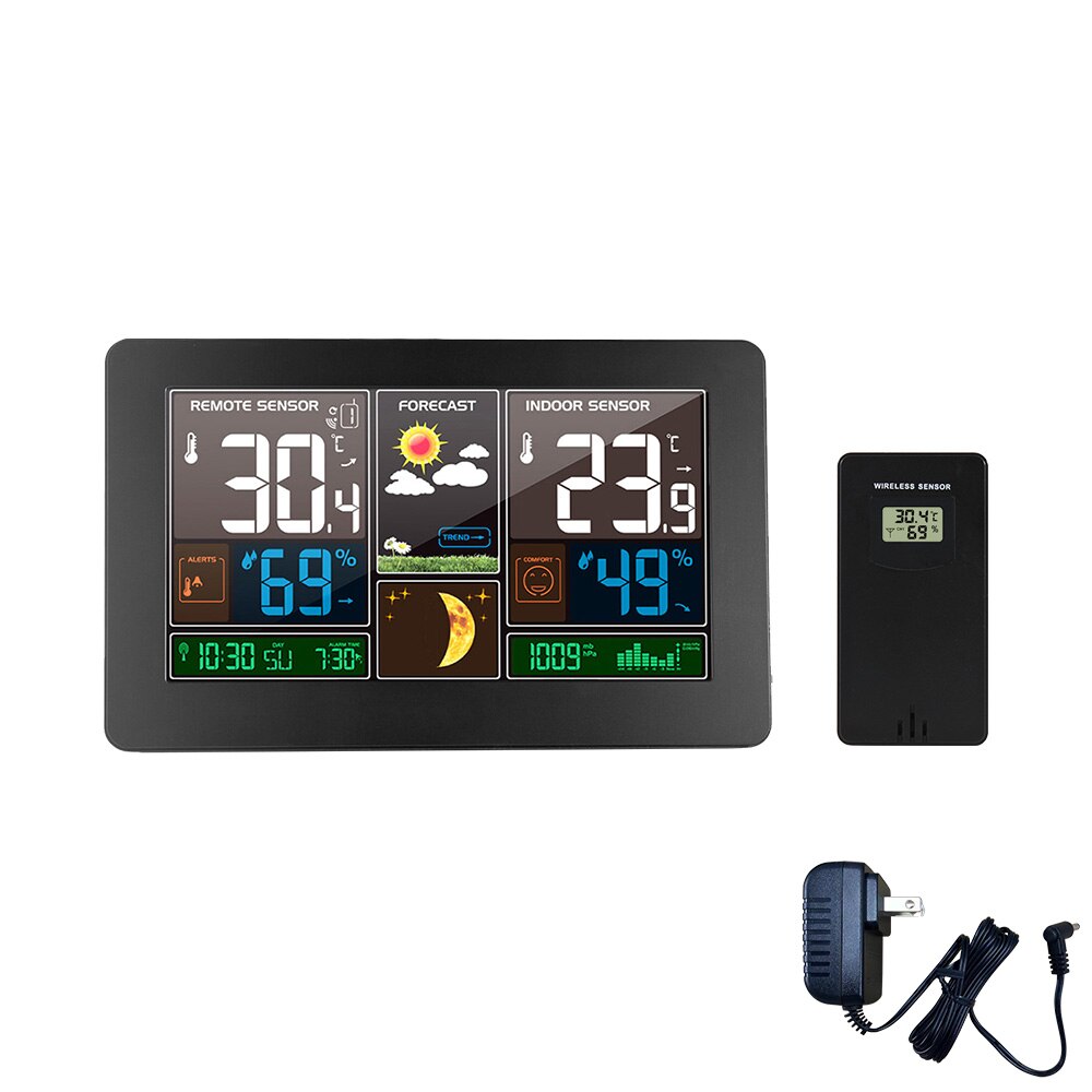 Digital Alarm Clock Home Outdoor Thermometer Hygrometer Wireless Sensor Weather Station Calendar Comfort Desk Table Wall Clocks: white