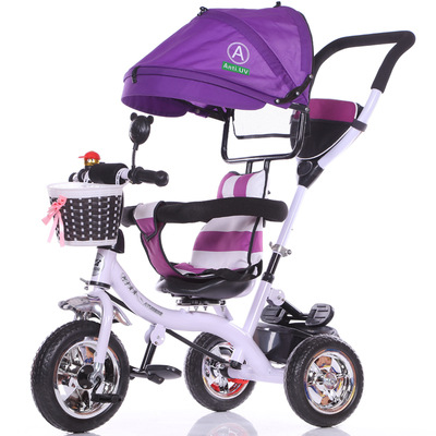Cabriolet håndtag baby tricycle klapvogn ridning cykel bil rejsesystem foldning sidde fladt liggende barn trike babyvogn: Lilla