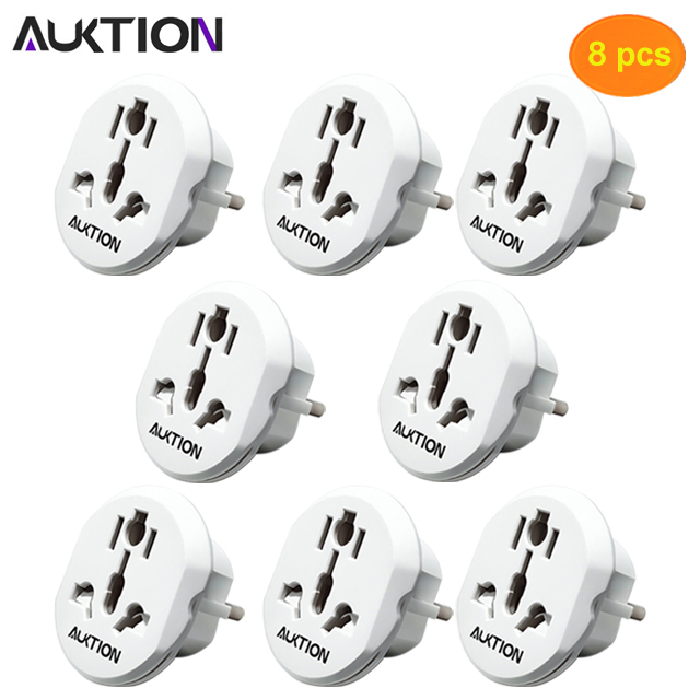 AUKTION Universal European Adapter 16A 250V AC Travel Charger Wall Power Plug Socket Converter Adapter for Home Office: 8 pcs white
