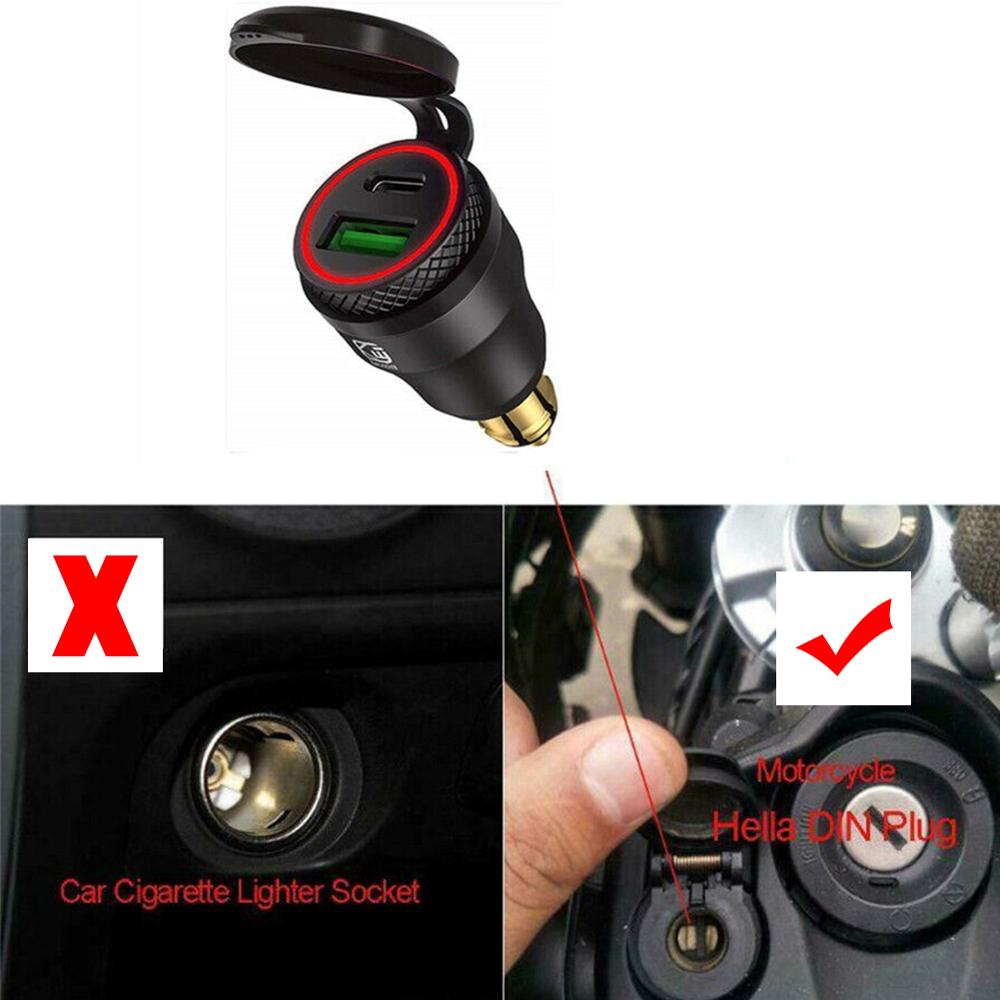 Carcasa metálica de aleación de aluminio para motocicleta, Cargador USB tipo C, voltímetro de 12-24v, para BMW, motocicleta, Hella, Din, rojo y azul