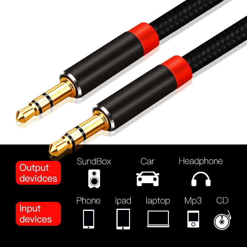 Lungfish AUX Cable Jack 3.5mm Audio Cable 3.5 mm Jack Speaker Cable 1m 2m 3m 5m for iphone Samsung xiaomi Car Headphone Speaker