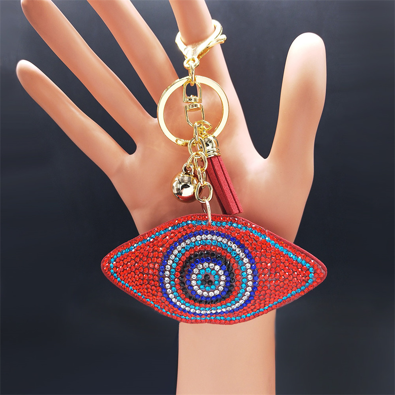 Llaveros de cristal con ojos de pavo, anillo para mujer, llavero de Color azul dorado, accesorios para bolso, joyería, llaveros para mujer: Glaseado
