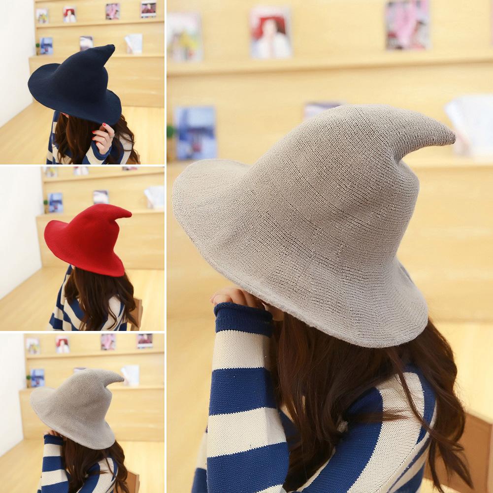 Caps Halloween Lady Wide Brim Woolen Knit Witch Hat Costume Party Cosplay Bucket Cap