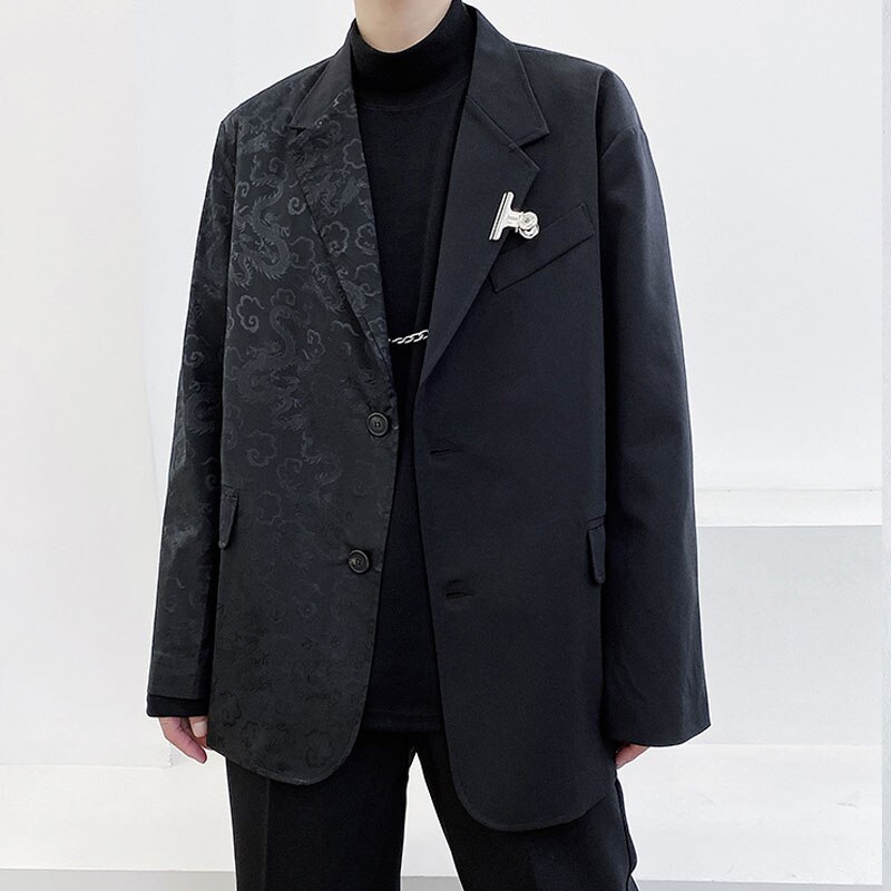 Mænd dragon print vintage afslappet dragt frakke mandlige streetwear hip hop jakke blazere jakke overtøj