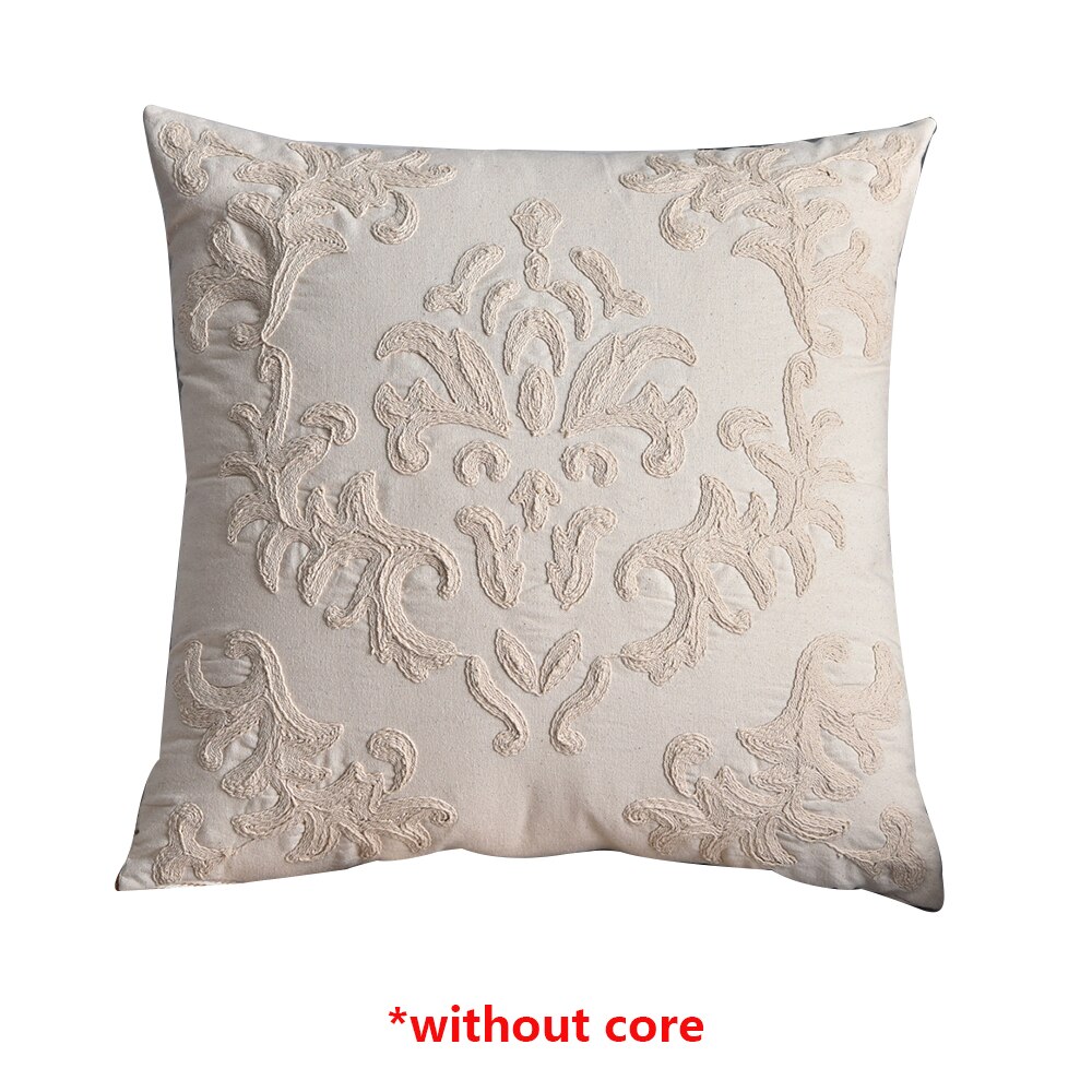 Funda de almohada de estilo bohemio, cubierta de cojín bordada de hilo de cuerda de color Beige europeo, decoración del hogar de lino y algodón, funda de almohada étnica de 50x50cm: E
