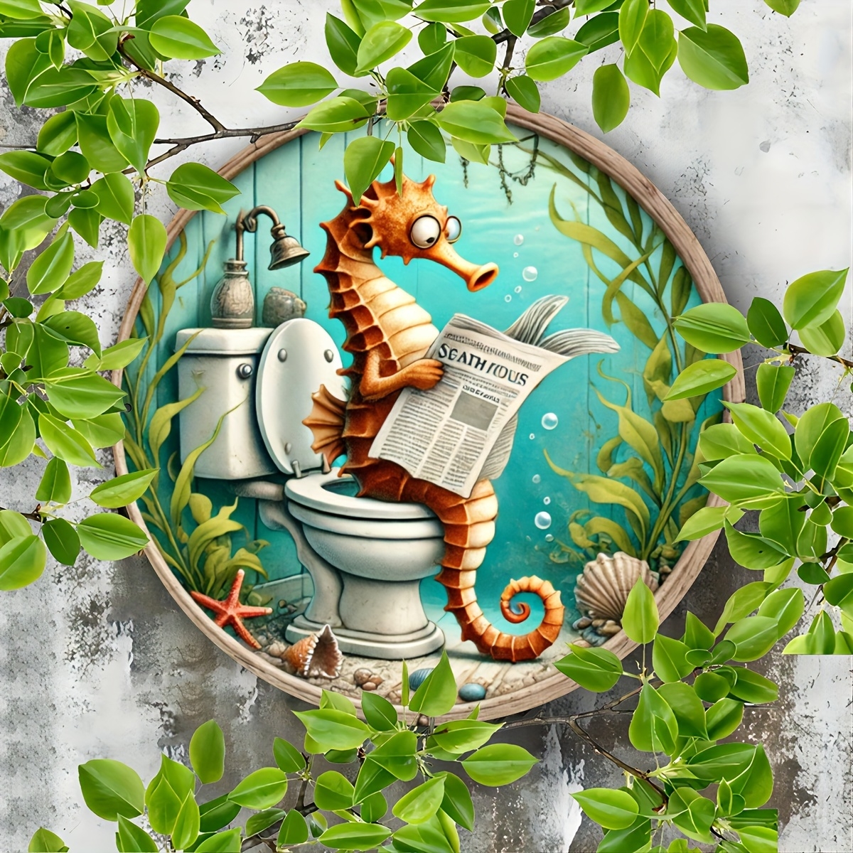 Zeepaardje Lezen Krant in het Toilet Thema Rond Houten Huis Keuken Tuin Club Garage Kantoor Muur Decor Ideale