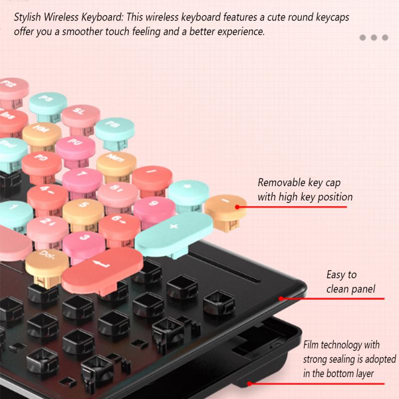 Wireless Keyboard and Mouse Combo, 2.4G Cute Round Mute Keyboard Mouse Set for Laptop, Computer,