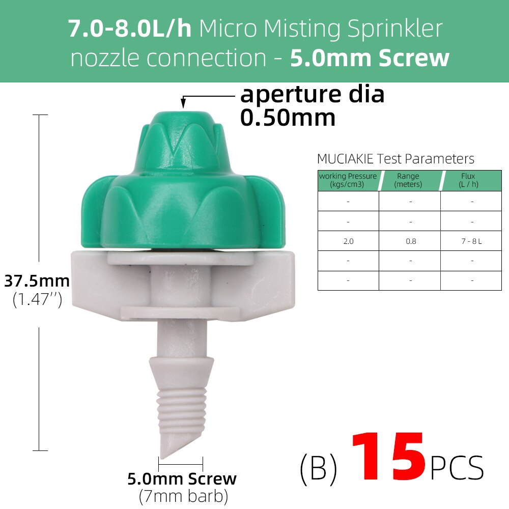 RBCFHI-boquillas rociadoras para jardín con cabezal de Aspersor de riego, rociador fino de chorro para paisajismo, 15 uds, 7-8L /h: Bx15pcs