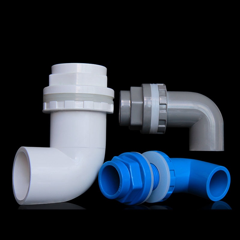 Conector de mampara de codo de Acuario, juntas de tubería de 90 grados, PVC, 20-50mm, accesorio de drenaje de salida de estanque de peces