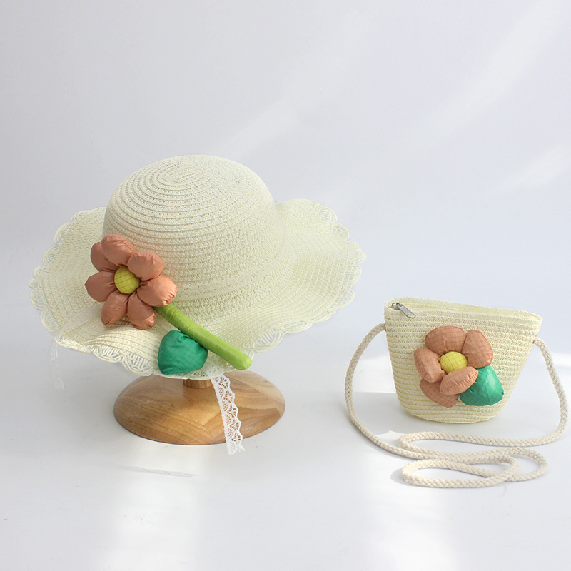 2024 neue Sommer Mädchen Strohhut Set Handtasche neue Blume Sonnenhut Strohhut Sonnenhut Kinder Mädchen Baby Strohhut Sombrero Sunset: Blau