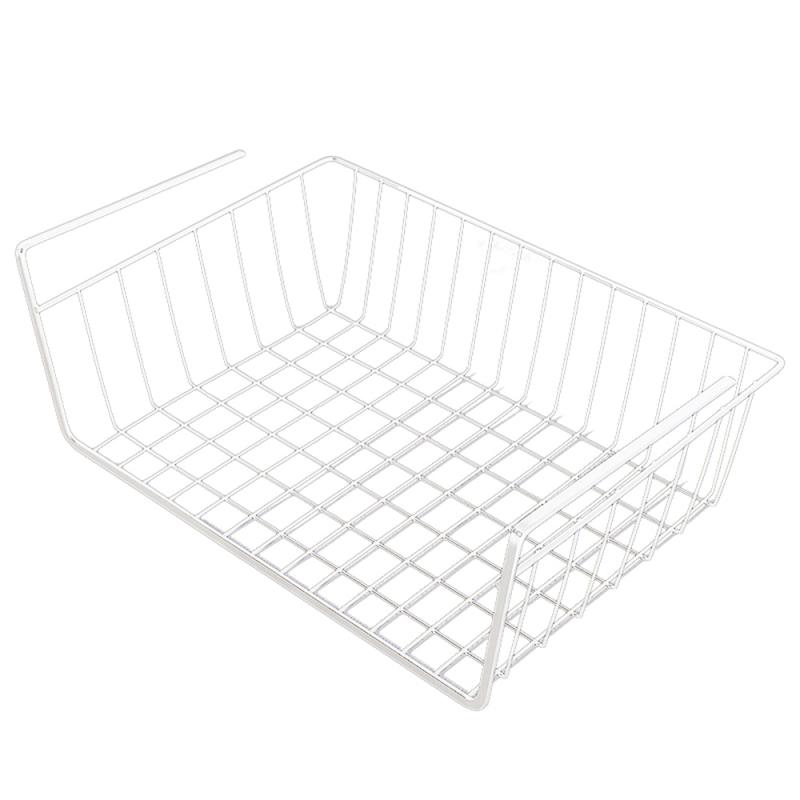 Iron Mesh Shelf Basket Cupboard Cabinet Door Organizer Rack Closet Holders Hanging Under Shelf Home Kitchen Storage Basket Rack: 03 white
