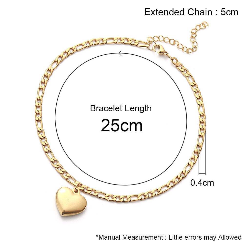 Stainless Steel Figaro Chain Anklet Bracelet For Women Girls Heart Charms Anklet Femme Foot Jewelry