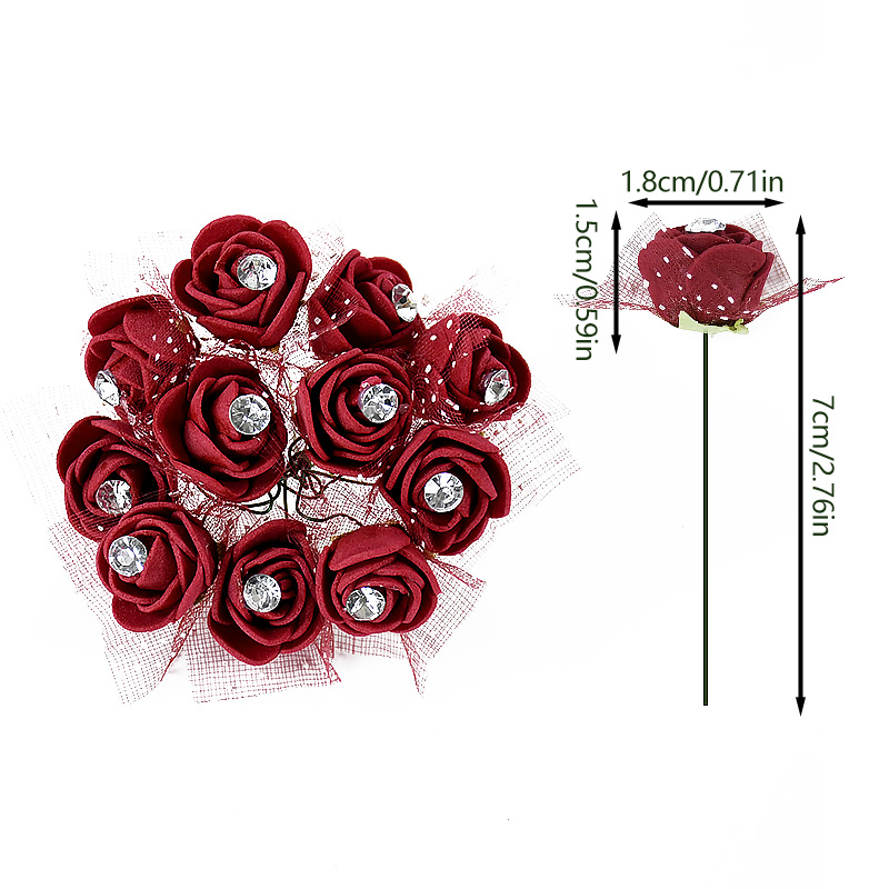 144 Stuks Mini Kunstbloemen Hoofd Met Strass Schuim Teddybeer Rozen Boeket Voor Bruiloft Home Decor Kerstkrans