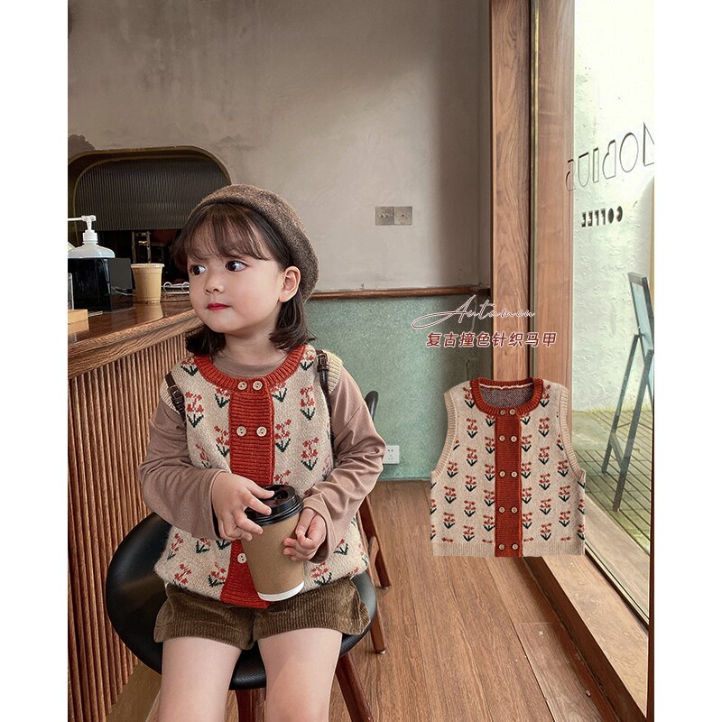 Børn sweater vest baby pige efterår koreansk stil ydre top baby strikket vest frakke