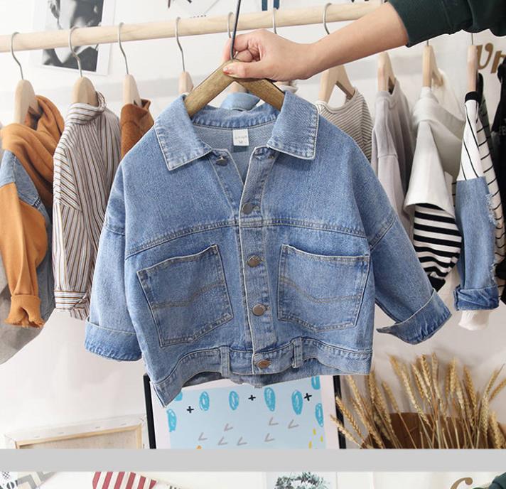 Coréia nova primavera outono crianças meninos do bebê denim jaqueta moda jeans casaco de bolso sólido crianças casaco roupas menino outerwear