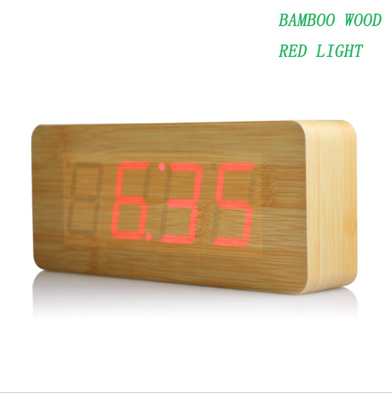 Grote houten klok ongebruikelijke led digitale houten wekker despertador geluid gecontroleerd elektronische klok desktop 21*9*5cm: Bamboe hout rood