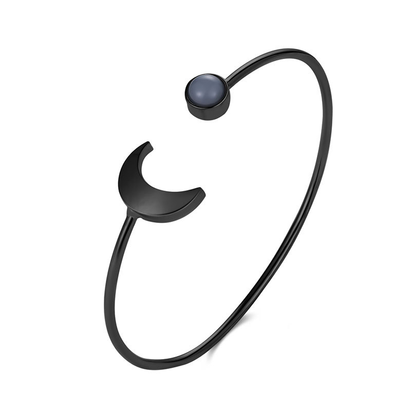 Stijlvolle Maan Zon Open Armband Voor Vrouwen Zilver Kleur Black Metal Hand Chain Graceful Ritzy Femme Mujer Verfijnd Accessoires: black