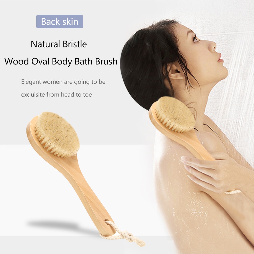 1pc blød, naturlig børstet kropsbørste træ eksfolierende bad brusebørste ryg skrubber massage