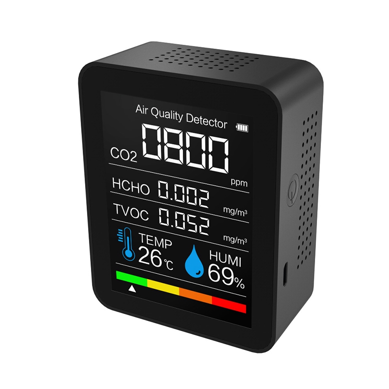 CO2 Detector Air Detector TVOC HCHO Detector Temperature And Humidity Tester Carbon Dioxide Monitor: Black