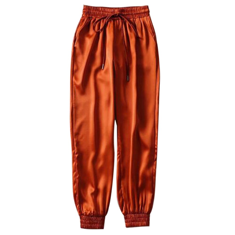 Sfit Vrouwen Zomer Satijn Cargo Broek Vrouwen Europa Trekkoord Losse Ongedwongen Sport Broek Vrouwen Bf Joggers Streetwear Cargo Broek: Orange / Asian Size M