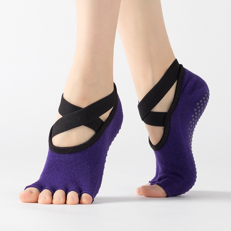 Yoga Sports GYM open Five Toe Separated Socks Massage Breathable Cotton Ballet Dance Dancing Socks for Women: dark purple