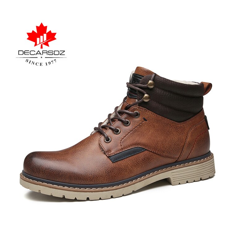 DECARSDZ-Botas de nieve cálidas y cortas para hombre, zapatos a la , con cordones, de piel sintética, para invierno,: DK-B-1009-4 / 44