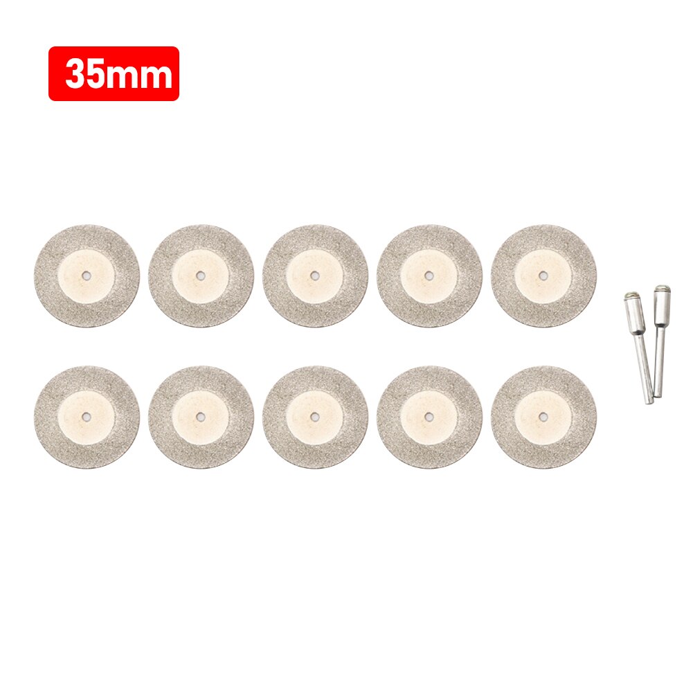 10pcs/set 30mm Diamond Cutting Discs +2 Arbor Shaft CutOff Blade Drill Bit Dremel accessories Rotary Tool Abrasive Cut Metal: 35mm